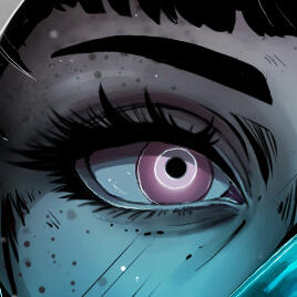 Digital comic drawing of an eye, which is very close up to character.